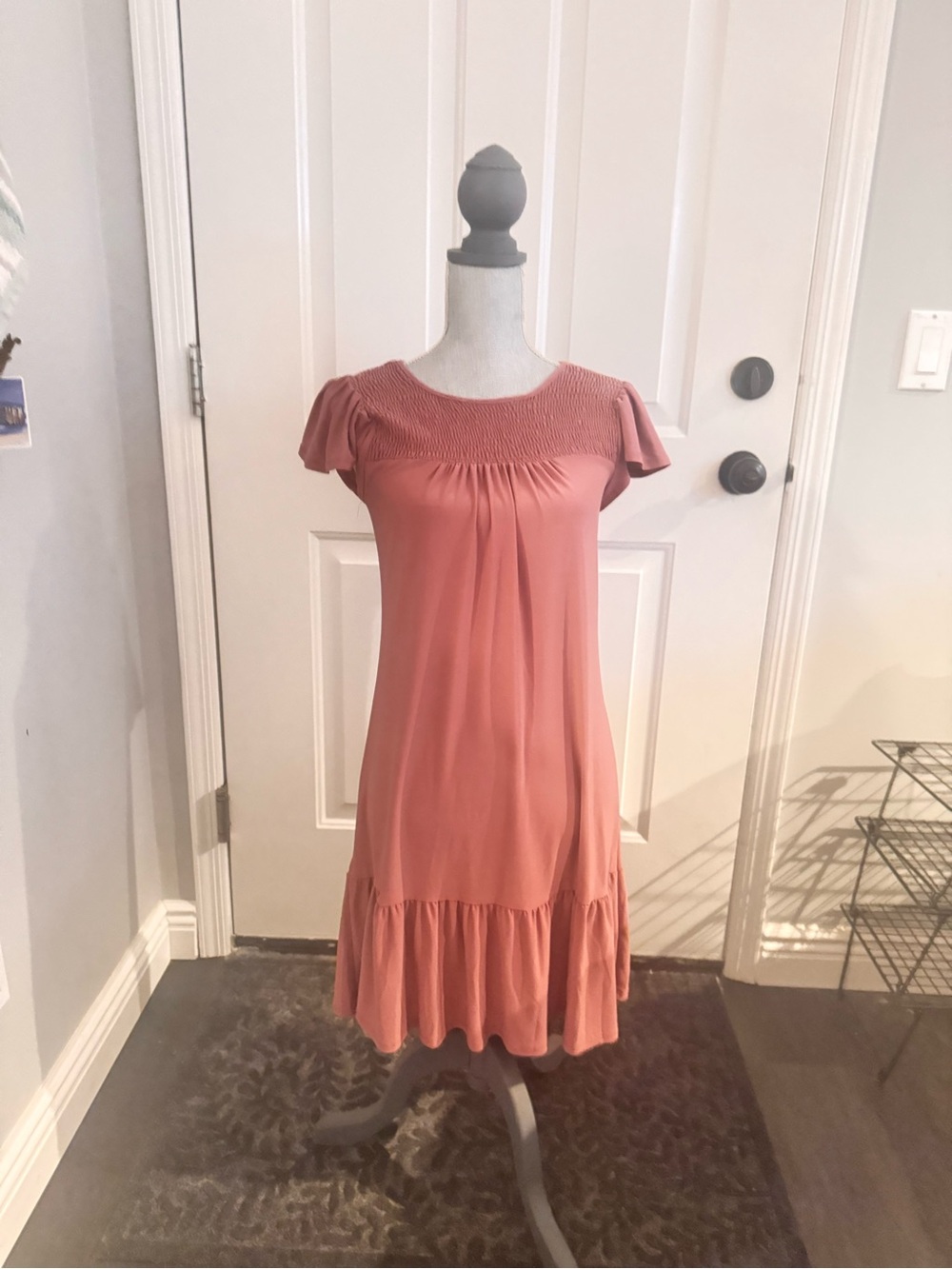 Women's Smocked Flutter Sleeve Dress - Dusty Rose